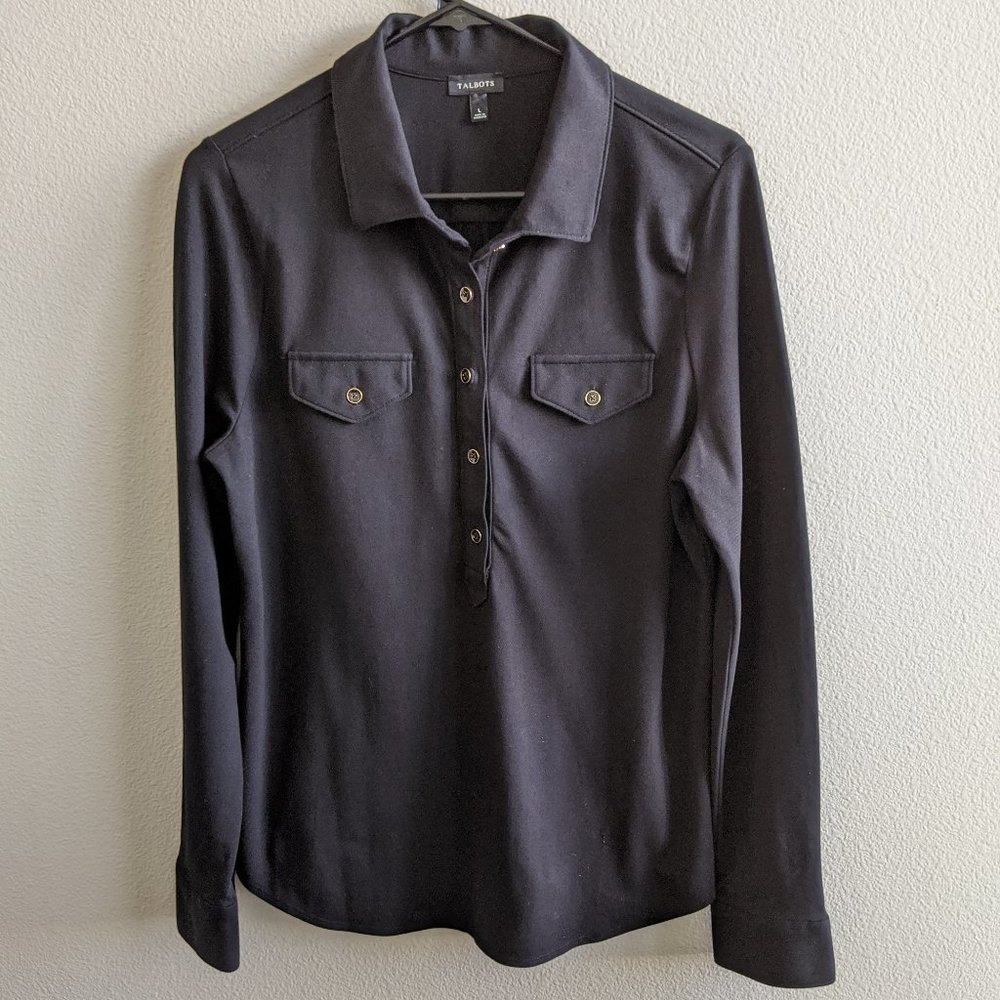 Talbots Cotton Blend Shirt pullover tunic black Lg